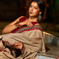 Striking Beige Kalamkari Print Saree with Striped Border & Mythological Motifs and Ajrakh Border Trim
