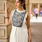 Elegant Off-White Rayon Sleeveless Kurta with Contrast Black Floral Embroidered Yoke Panel