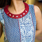 Indigo Alternating Kali Kurta with Floral & Zigzag Prints, Maroon Accents and Handcrafted Mirror Work