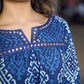 Deep Indigo Abstract Kurta Featuring Diamond Prints, Blue Mirror Lace Accents and Soft Front Gathers