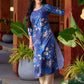 Statement royal blue printed kurta elevated with a sculpted scallop neck panel and shimmering sequins handwork