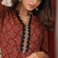 Maroon Ajrakh Top with elegant embroidery