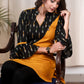 Mustard cotton tunic with Ikat combination