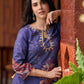 Stunning royal blue printed kurta adorned with handcrafted zardozi and sequin detailing on the keyhole neck.