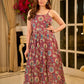 Playful wine floral summer dress elevated with dainty straps and pleats from the waistline