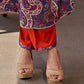 Stunning royal blue printed kurta adorned with handcrafted zardozi and sequin detailing on the keyhole neck.