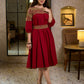 Classic Maroon & Beige Cotton Dress with Jamdani Inspired Hand Block Printed Border and Tie-Up Belt
