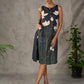 Bottle green and beige Pichwai lotus printed dress with beige accents