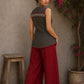 Distinctive Grey and maroon hand block print top featuring bold striped motifs, an asymmetric overlap silhouette, and artisanal detailing, bringing contemporary charm to effortless everyday dressing.