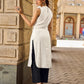 Elegant Off-White Rayon Sleeveless Kurta with Contrast Black Floral Embroidered Yoke Panel