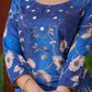 Statement royal blue printed kurta elevated with a sculpted scallop neck panel and shimmering sequins handwork
