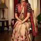 Beige semi silk saree with exclusive hand applique work