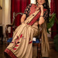 Beige semi silk saree with exclusive hand applique work