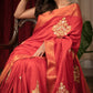Red cotton silk saree with heavy embroidered motifs