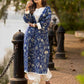 Indigo Statement Kurta with Intricate Hakoba Panel and Delicate Mirror Work