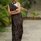 Pure modal silk ajrakh block printed black designer saree with floral motifs