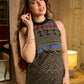 Iconic Black A-Line Cotton Dress with Chevron & Tribal Hand Block Print