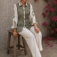 Off-white cotton shirt with pastel green Jaipur jaal print body and contrasting motif-printed sleeves.