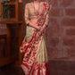 Beige pure silk hand batik abstract design saree