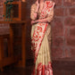 Beige pure silk hand batik abstract design saree