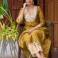 Exquisite yellow Bandhani printed kurta with a delicate off-white tissue overlay and refined accents.