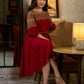 Classic Maroon & Beige Cotton Dress with Jamdani Inspired Hand Block Printed Border and Tie-Up Belt