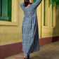 Contemporary Indigo Striped Kurta Featuring Animal Patch Detail, Drop Shoulders and Magenta Mirror Accents
