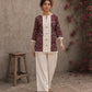 Deep red Jaipur floral printed top featuring maroon pintuck yoke, off-white panel, and scalloped lace detailing.