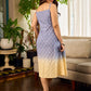 Dreamy grey-to-yellow ombré dress featuring delicate hakoba and graceful pleated detailing.
