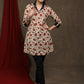 Offwhite printed cotton tunic with Black detailing