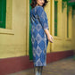 Deep Indigo Abstract Kurta Featuring Diamond Prints, Blue Mirror Lace Accents and Soft Front Gathers