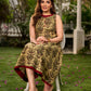 Graceful natural-printed halter dress elevated with subtle maroon highlights.