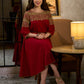 Classic Maroon & Beige Cotton Dress with Jamdani Inspired Hand Block Printed Border and Tie-Up Belt