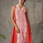 Brick Orange shirt dress with timeless traditional prints, off white notch collar and off white accents