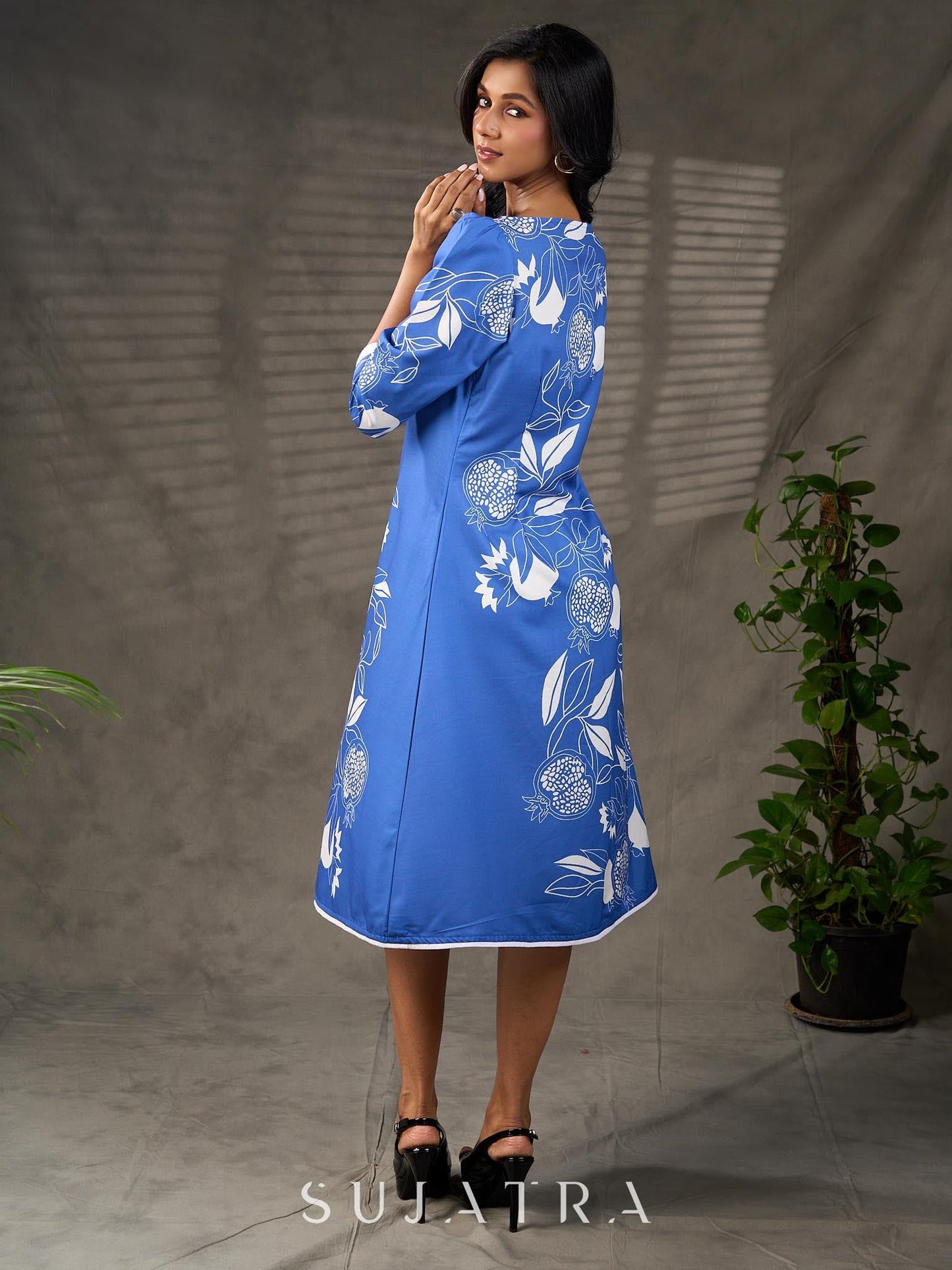 Sapphire and White Pomegranate Printed Dress