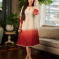 Chic cream-to-maroon ombré Hakoba dress with distinctively folded sleeves and collar.
