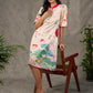 Pichwai-inspired off white lotus print dress with pink accents.