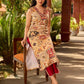 Graceful cream all-over printed kurta adorned with an overlapping maroon zardozi-embroidered neckline and bold maroon detailing.