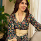Classic bottle green Kalamkari printed dress with a beige elegant pintuck detailing.