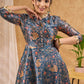 Beautiful hand embroidered flared Chanderi kurta with embellished collar Pant optional