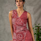 Terracotta warli printed overlap dress with off white accents