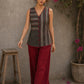 Distinctive Grey and maroon hand block print top featuring bold striped motifs, an asymmetric overlap silhouette, and artisanal detailing, bringing contemporary charm to effortless everyday dressing.