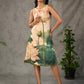 Statement Cream lotus motif dress with earthy olive accents.