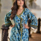 Angarkha-Style Indigo & Olive Kurta with Olive Mirror Detailing and Dori Tie-Up