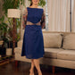 Navy Blue Artisanal Kalamkari prints enhanced with statement sleeves and a waist-defining knotted Kalamkari belt.