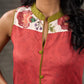 Rust floral vine printed shirt dress with olive accents