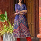 Stunning royal blue printed kurta adorned with handcrafted zardozi and sequin detailing on the keyhole neck.