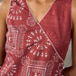 Terracotta warli printed overlap dress with off white accents