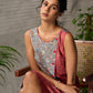 Grey and Rust Kalamkari inspired floral vine printed overlap dress with red accents