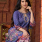 Stunning royal blue printed kurta adorned with handcrafted zardozi and sequin detailing on the keyhole neck.